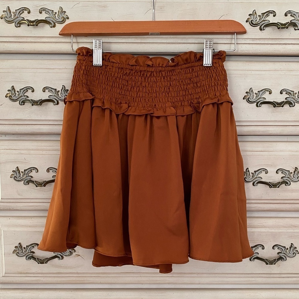 Women's Smocked Waist Rust Brown Skirt